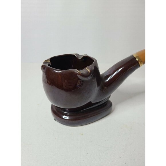 Vintage Napcoware Ceramic Art Pottery Brown Pipe Shaped Ashtray Hand Painted - Picture 2 of 10